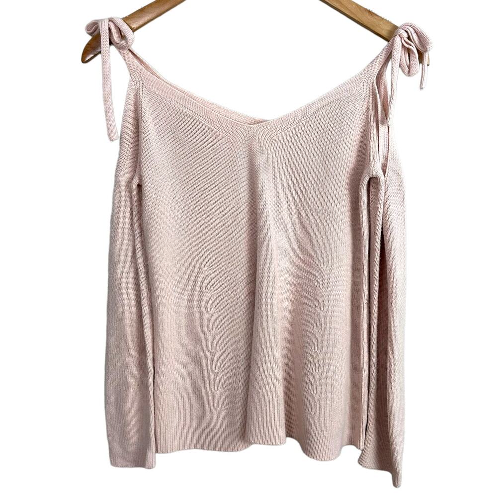 Loft Pink Cold Tie Shoulder Ribbed Sweater Top S Small Ann Taylor - Picture 4 of 10